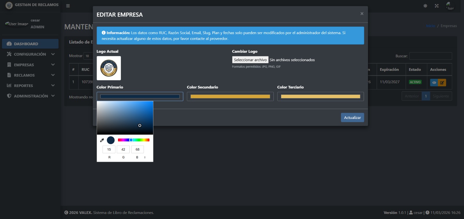 Configuración de marca VALEX
